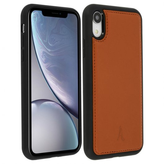 Étui Akashi en cuir véritable camel pour iPhone XR