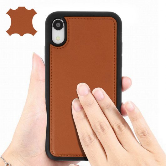 Étui Akashi en cuir véritable camel pour iPhone XR