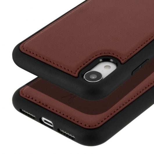 Étui en cuir véritable marron Akashi pour iPhone XR