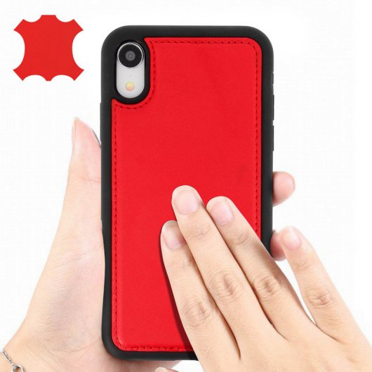 Akashi Funda de Piel Genuina Roja para iPhone XR