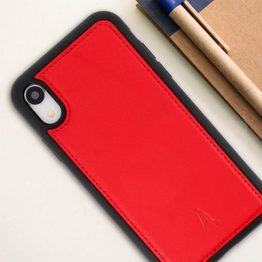 Akashi Funda de Piel Genuina Roja para iPhone XR