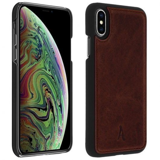 Étui en cuir véritable marron Akashi pour iPhone X/XS