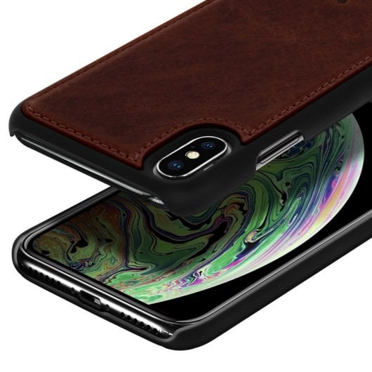 Étui en cuir véritable marron Akashi pour iPhone X/XS