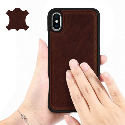 Étui en cuir véritable marron Akashi pour iPhone X/XS