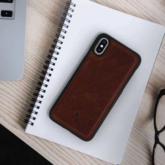 Étui en cuir véritable marron Akashi pour iPhone X/XS