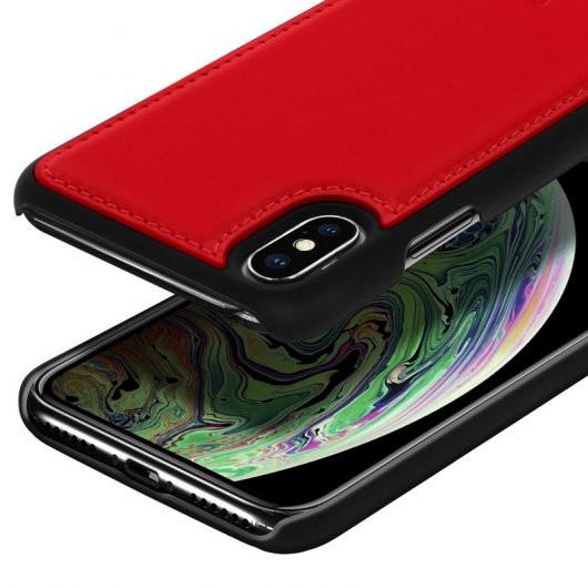 Akashi Funda de Piel Genuina Roja para iPhone X/XS