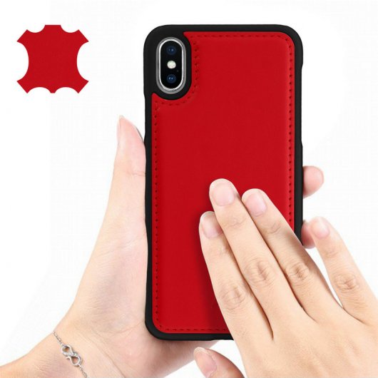 Akashi Funda de Piel Genuina Roja para iPhone X/XS
