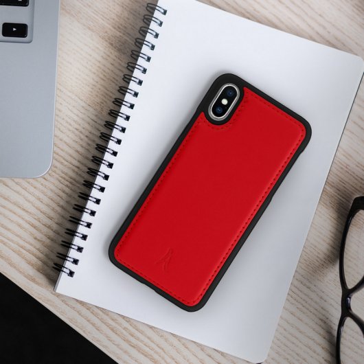 Akashi Funda de Piel Genuina Roja para iPhone X/XS