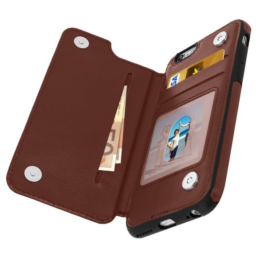 Forcell Wallet Funda Cartera Marrón para Apple iPhone 6 / 6S