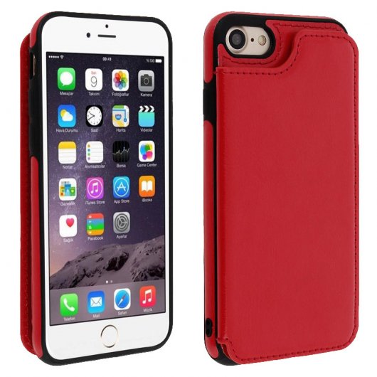 Forcell Wallet Funda Cartera Roja para Apple iPhone 7 / 8