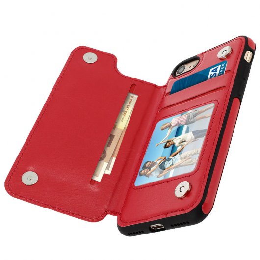 Forcell Wallet Funda Cartera Roja para Apple iPhone 7 / 8