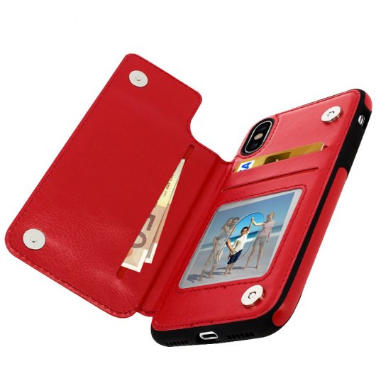 Forcell Wallet Funda Cartera Roja para Apple iPhone X / XS