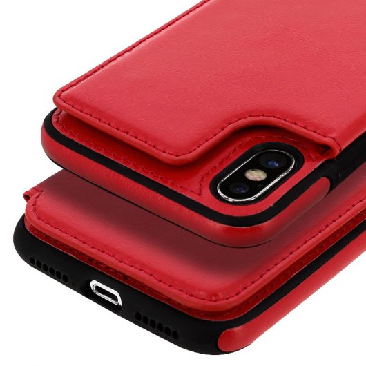 Forcell Wallet Funda Cartera Roja para Apple iPhone X / XS