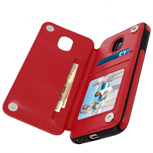 Forcell Wallet Funda Cartera Roja para Samsung Galaxy J3 (2017)