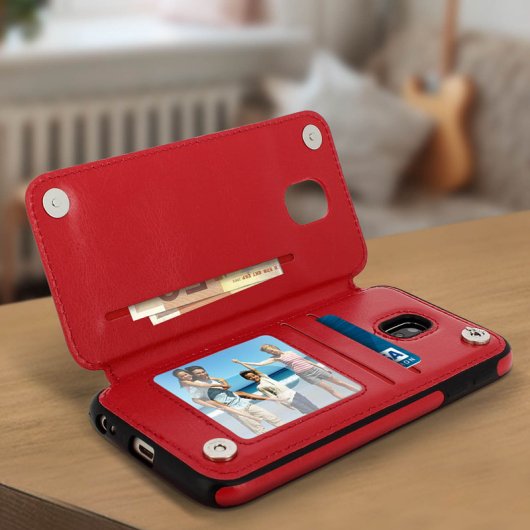 Forcell Wallet Funda Cartera Roja para Samsung Galaxy J3 (2017)