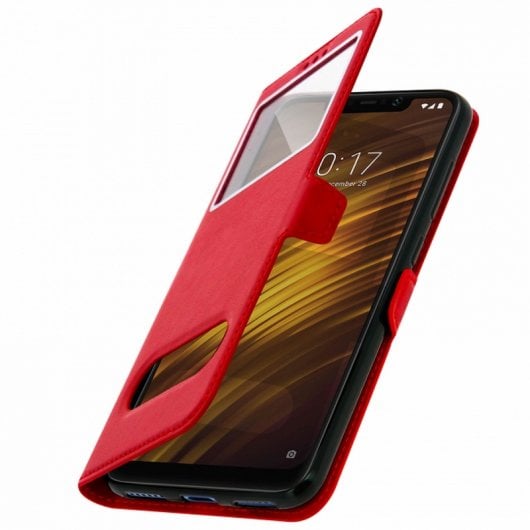 Avizar Capa Livro com Janela Dupla Vermelha para Xiaomi Pocophone F1