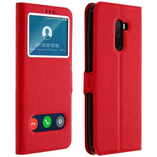 Avizar Capa Livro com Janela Dupla Vermelha para Xiaomi Pocophone F1