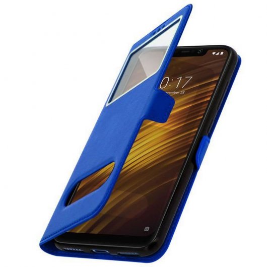 Avizar Capa Livro com Janela Dupla Azul para Xiaomi Pocophone F1