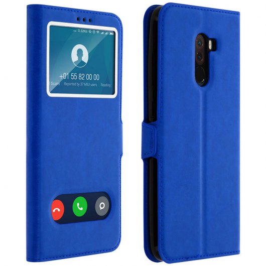 Avizar Capa Livro com Janela Dupla Azul para Xiaomi Pocophone F1