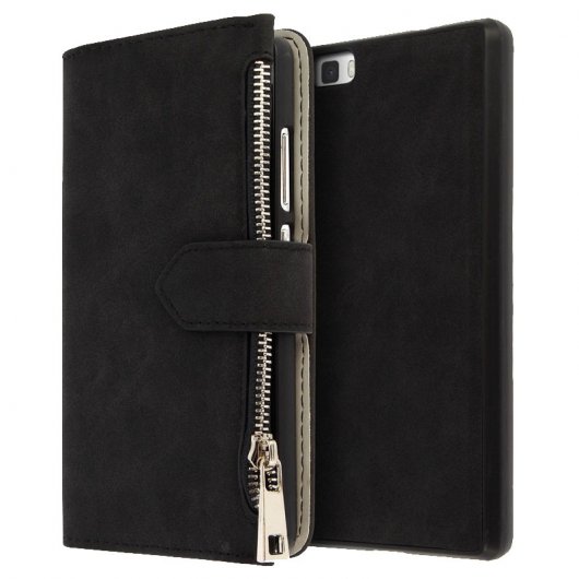 Forcell Funda Billetera Extraíble Negra para Huawei P8 Lite