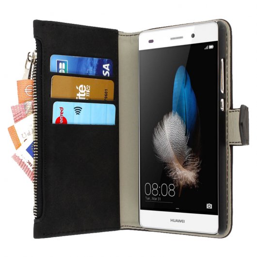 Forcell Funda Billetera Extraíble Negra para Huawei P8 Lite
