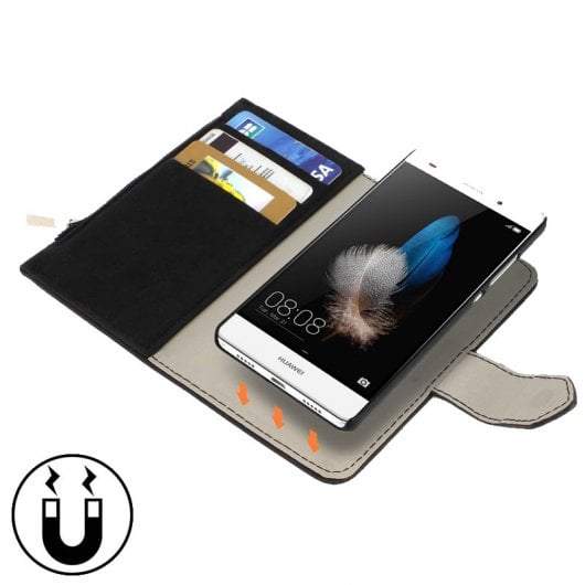Forcell Funda Billetera Extraíble Negra para Huawei P8 Lite