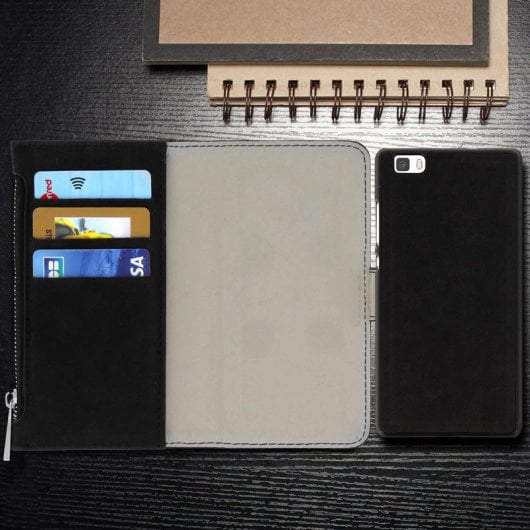 Forcell Funda Billetera Extraíble Negra para Huawei P8 Lite