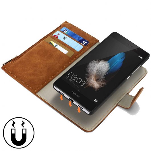 Forcell Funda Billetera Extraíble Camel para Huawei P8 Lite