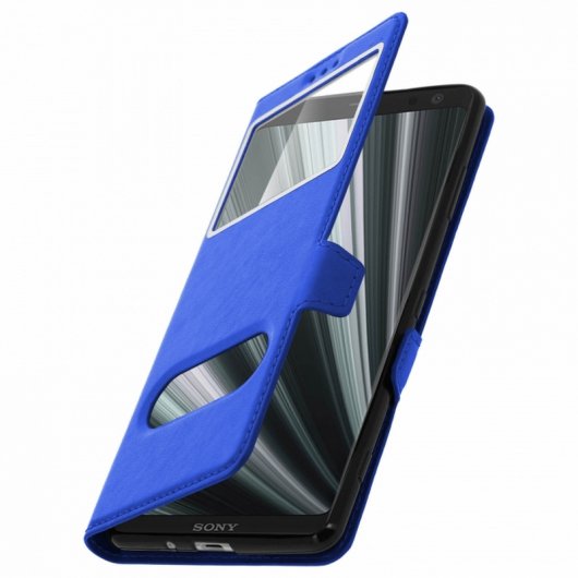 Avizar Funda Libro con Ventana Doble Azul para Sony Xperia XZ3