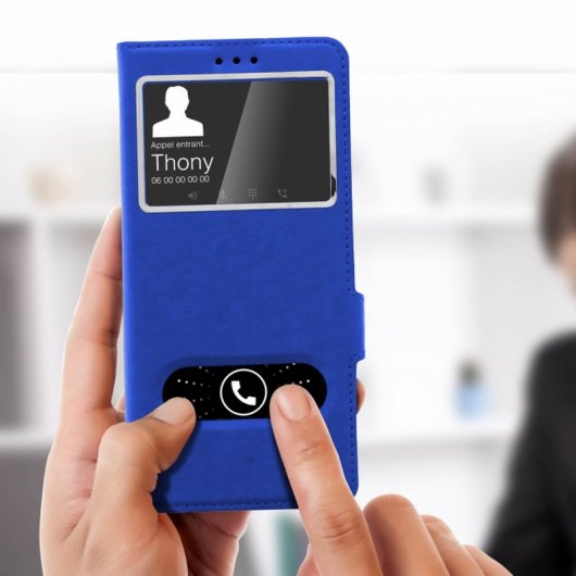 Avizar Funda Libro con Ventana Doble Azul para Sony Xperia XZ3