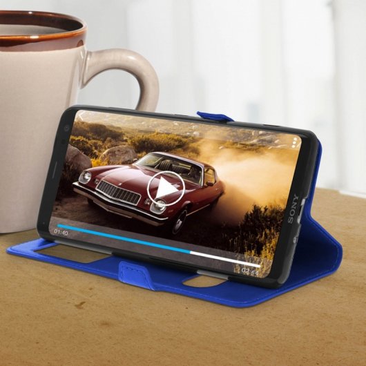 Avizar Funda Libro con Ventana Doble Azul para Sony Xperia XZ3