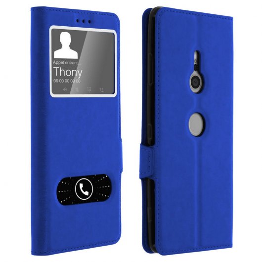 Avizar Funda Libro con Ventana Doble Azul para Sony Xperia XZ3