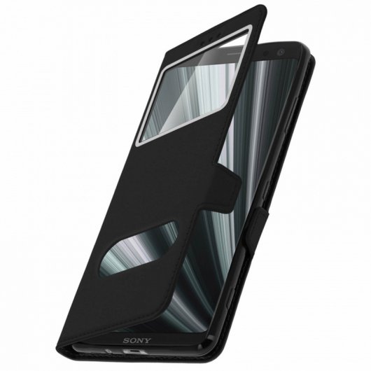 Avizar Funda Libro con Ventana Doble Negra para Sony Xperia XZ3