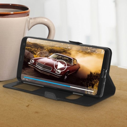 Avizar Funda Libro con Ventana Doble Negra para Sony Xperia XZ3