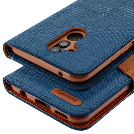 Avizar Serie Canvas Funda Libro Textil Azul Oscuro para Huawei Mate 20 Lite