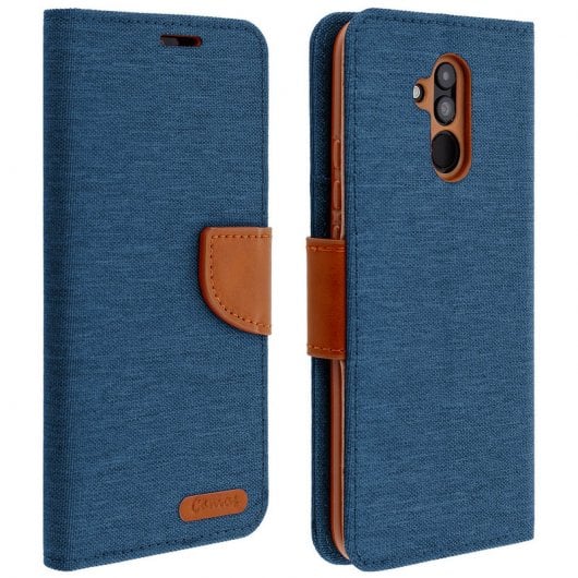 Avizar Serie Canvas Funda Libro Textil Azul Oscuro para Huawei Mate 20 Lite