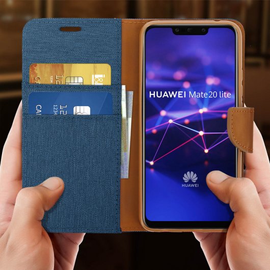 Avizar Serie Canvas Funda Libro Textil Azul Oscuro para Huawei Mate 20 Lite