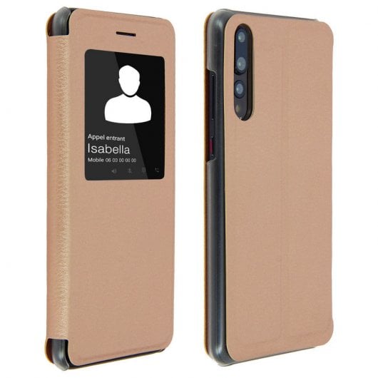 Avizar Capa Livro com Janela Dourada para Huawei P20 Pro