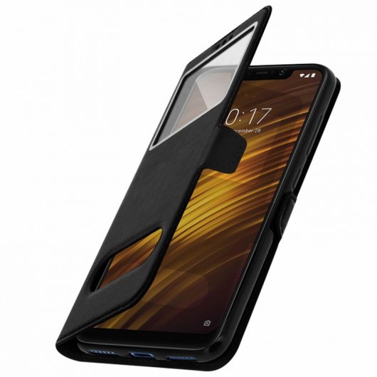 Avizar Funda Libro con Ventana Doble Negra para Xiaomi Pocophone F1