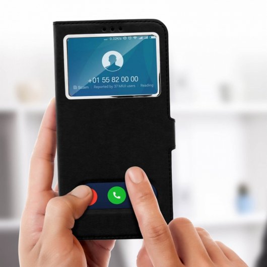 Avizar Funda Libro con Ventana Doble Negra para Xiaomi Pocophone F1
