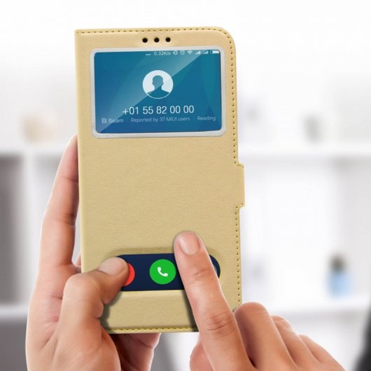 Avizar Capa Livro com Janela Dupla Dourada para Xiaomi Pocophone F1