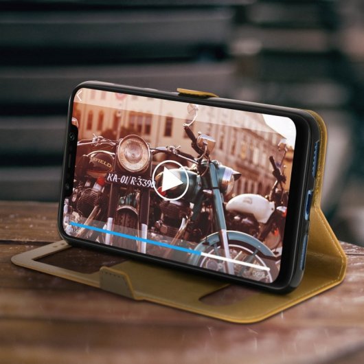 Avizar Capa Livro com Janela Dupla Dourada para Xiaomi Pocophone F1