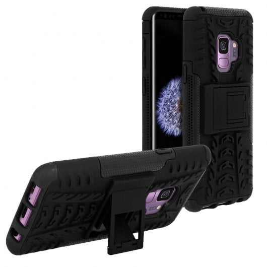 Avizar Funda de Silicona Reforzada con Soporte Negra para Samsung Galaxy S9