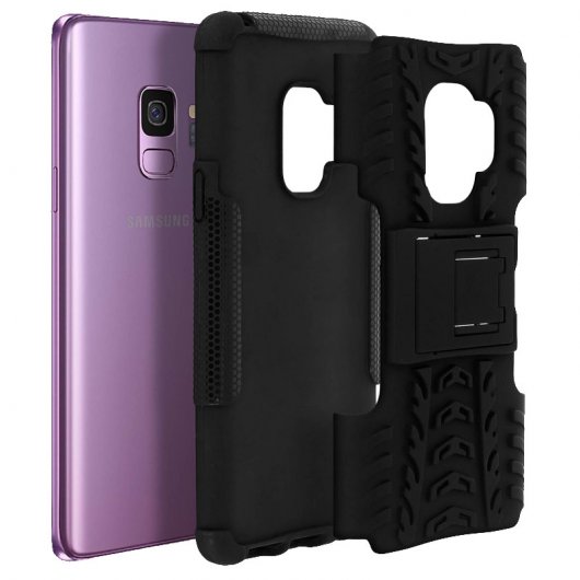 Avizar Funda de Silicona Reforzada con Soporte Negra para Samsung Galaxy S9