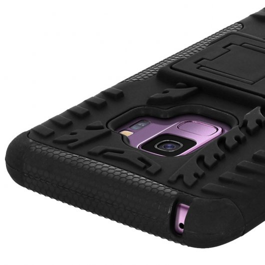 Avizar Funda de Silicona Reforzada con Soporte Negra para Samsung Galaxy S9