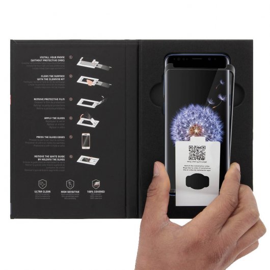 Muvit Protector Cristal Templado con Bordes Curvos Negros para Samsung Galaxy S9