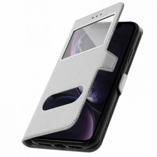 Avizar Funda Libro con Ventana Doble Plata para iPhone XR