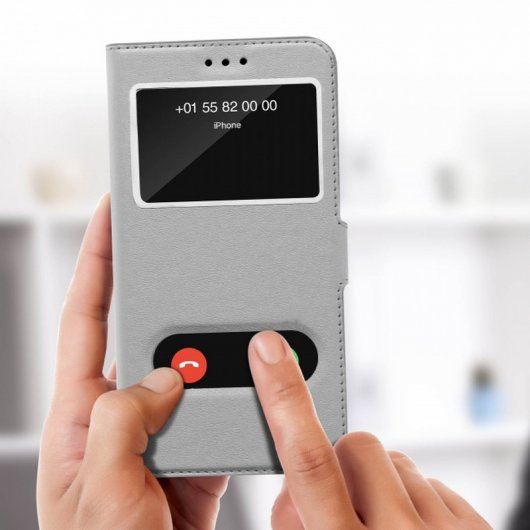 Avizar Funda Libro con Ventana Doble Plata para iPhone XR