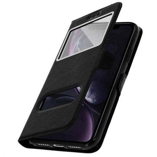 Avizar Book Case avec double fenêtre noire pour iPhone XR