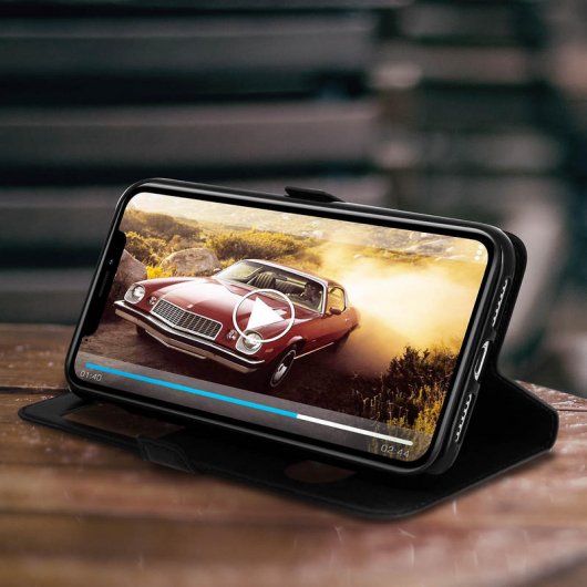 Avizar Book Case avec double fenêtre noire pour iPhone XR
